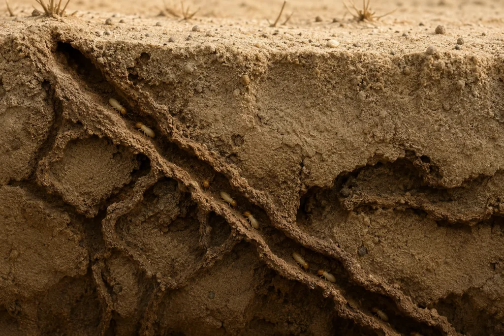 termite tunnel in soil