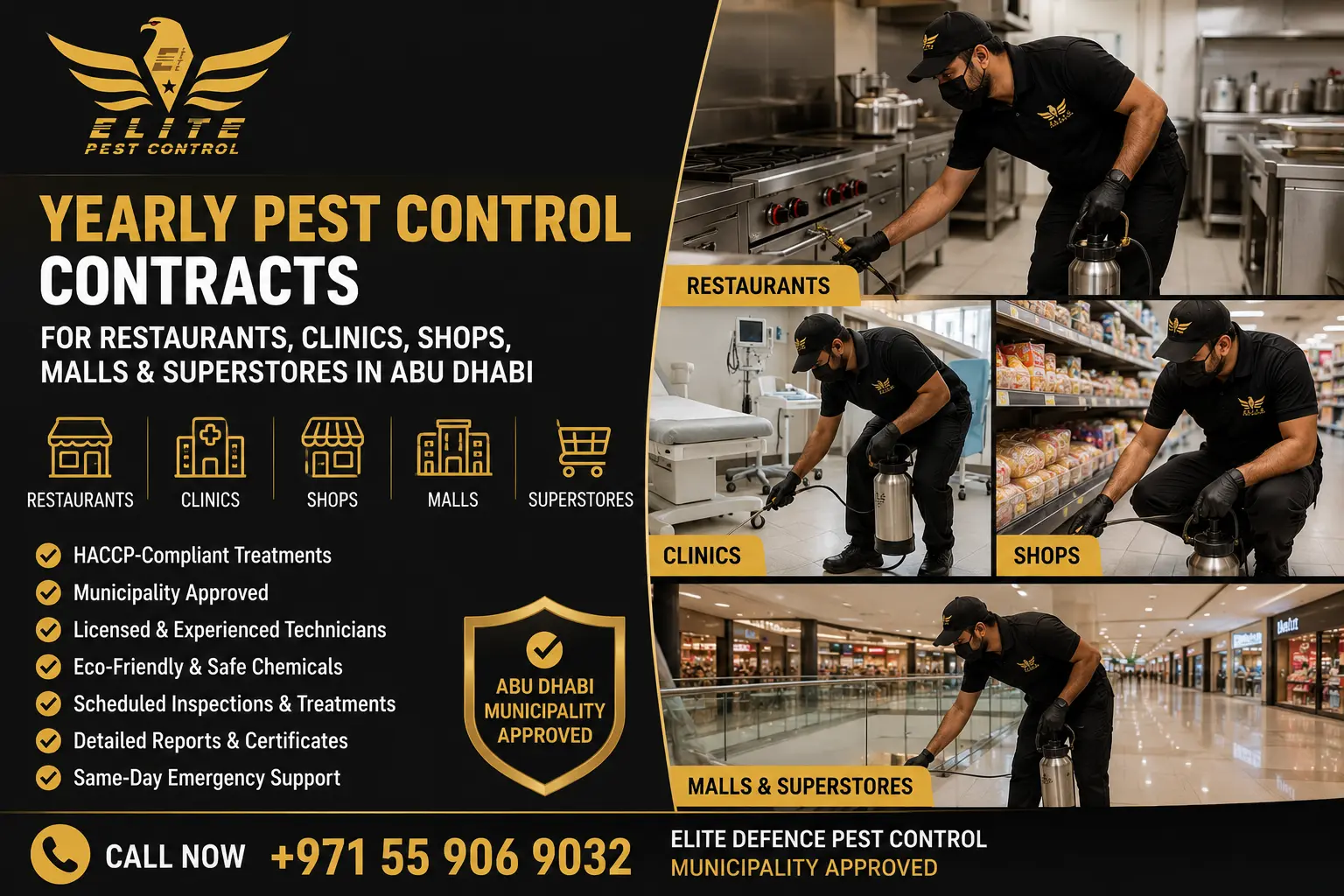 Yearly Pest Control Contracts for Restaurants, Clinics, Shops, Malls & Superstores in Abu Dhabi